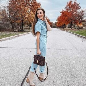 New Free People We The Free Marci Overalls Marrakesh Blue Denim Size Large .